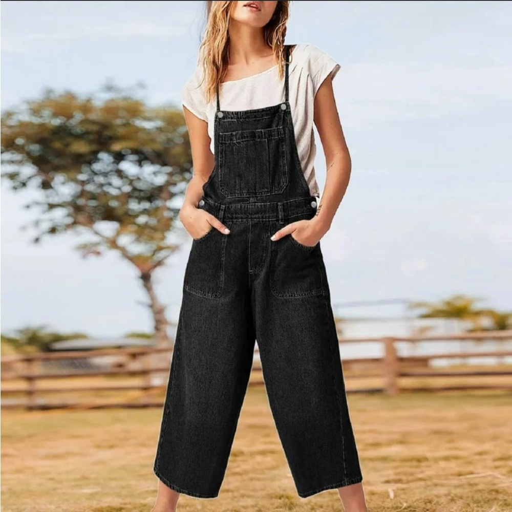 FREE PEOPLE Women's Black Denim Overalls